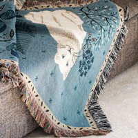 Plaid Aus Baumwoll-Jacquard „Der Panther Und Der Zauberstein", Exklusives Design Von Le Châle Bleu France, Wandhängendes Katzendesign von LeChaleBleuMaison