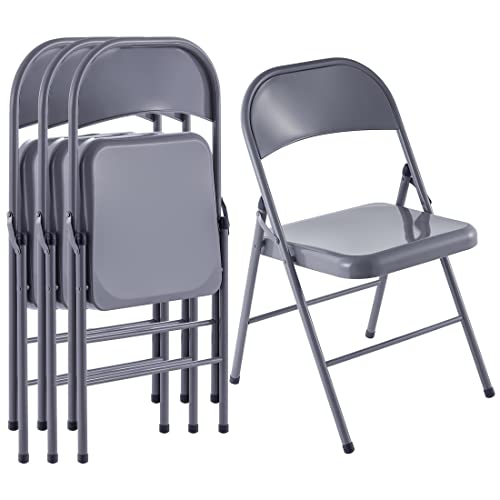 LeChamp 4pcs Faltbarer Stuhl Klappstühle Indoor Starker Metallrahmen Klappstuhl Bürostuhl Schreibtischstuhl Montierte Stahlstühle mit Dreifachverstrebtem Stuhl Grau… von LeChamp