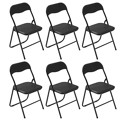 LeChamp Klappstühle für Heimbüro, Schreibtischstuhl mit gepolstertem Sitzkissen, kommerzielle Veranstaltungsstühle mit Metallrahmen, Anzüge für Hochzeitsbankett, Partystühle (schwarz, 6 Stück) von LeChamp