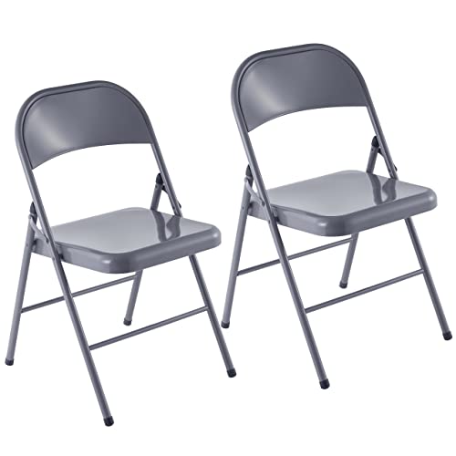LeChamp Faltbarer Stuhl Klappstühle für den Innenbereich, starker Metallrahmen, zusammenklappbar, Esszimmerstuhl, Bürostuhl, Schreibtischstuhl, grau von LeChamp