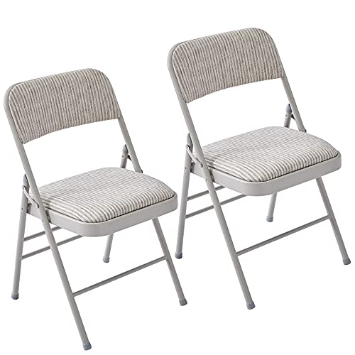 LeChamp Stoffgepolsterte Klappstühle für den Innenbereich, Metall, zusammenklappbar, Bürostuhl, Küchenstuhl, Garten, Industriestühle, Klappstuhl mit Polster, 2er-Set (Beige-A, 2 Stück) von LeChamp