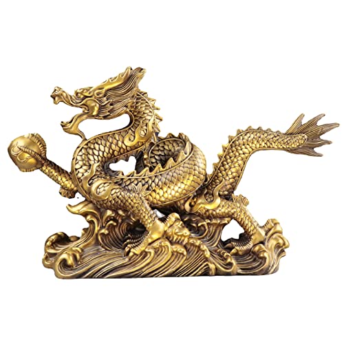 LeGDOr Chinesische Feng-Shui-Drachen-Statue aus Messing für Glück und Erfolg, Reichtum, Wohlstand, Sternzeichen-Drache, Feng-Shui-Dekoration, Heimbüro, Tischskulptur, Ornamente, Geschenke von LeGDOr