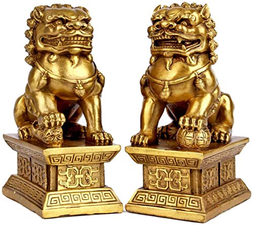 LeGDOr Feng Shui Messingstatue Löwe Reichtum Porsperity Ornament Paar Fu FOO Dogs Wächterskulptur, Löwe Indoor Platzierung Dekor Figur Beste Einweihungsparty Glückwunsch von LeGDOr