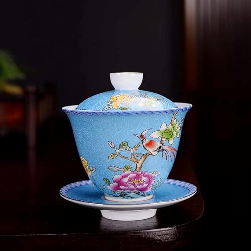 Traditionelle chinesische Teetasse, Keramik Gaiwan Sancai Teeschale Teeservice, chinesische Porzellan-Kungfu-Teetasse und Untertasse mit Deckel, Teesets 2021, Blau von LeGDOr
