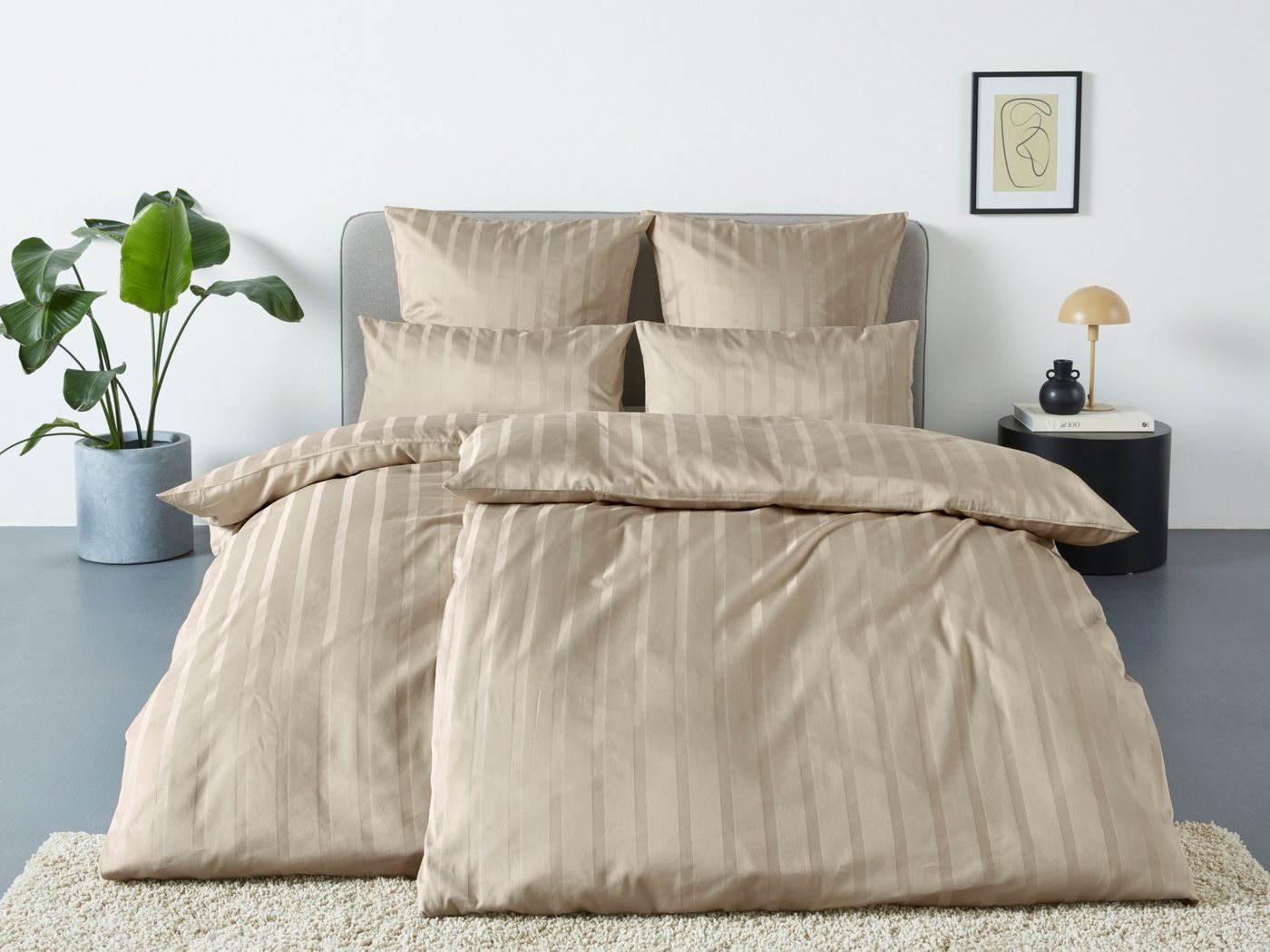LeGer Home by Lena Gercke Bettwäsche Leonore, Mako-Satin, 2 teilig, Mako-Satin Streifen aus 100% Baumwolle, Größe ab 135x200 cm von LeGer Home by Lena Gercke