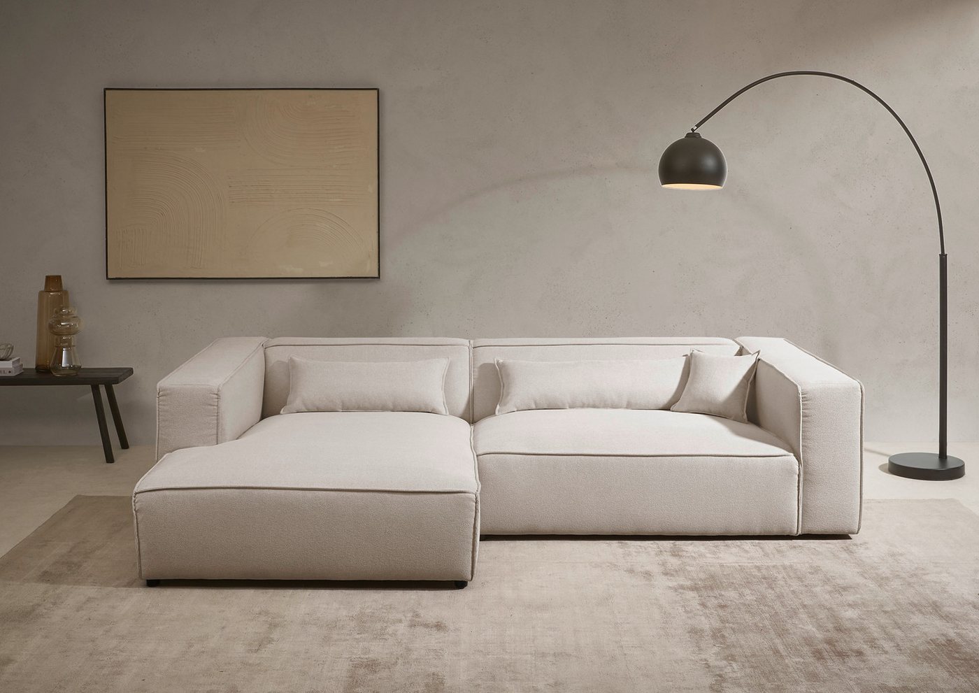 LeGer Home by Lena Gercke Ecksofa PIARA XXL, Big-Sofa in Cord oder Leinenoptik, L-Form, mit Kedernaht, wahlweise Ottomane rechts/links, schwarze Füße, extra tiefe Sitzfläche von LeGer Home by Lena Gercke