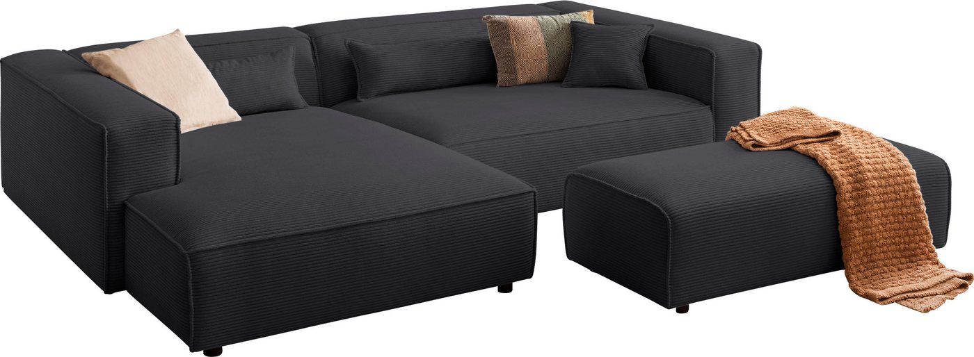 LeGer Home by Lena Gercke Ecksofa PIARA XXL, L-Form, Schlaffunktion, Cord, Leinenoptik o. Strukturstoff, Hocker stellbar zum Schlafsofa (Krokodilverbinder), tiefe Sitzfläche von LeGer Home by Lena Gercke