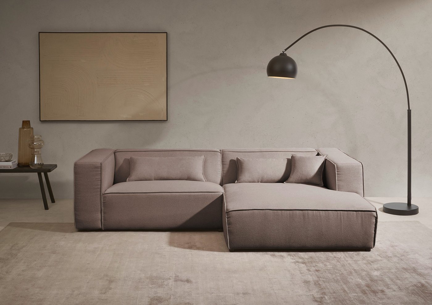 LeGer Home by Lena Gercke Ecksofa PIARA mit Kedernaht in Cord oder Leinenoptik, moderne Couch in L-Form, wahlweise Ottomane rechts/links, schwarze Füße, bequemer Sitzkomfort von LeGer Home by Lena Gercke