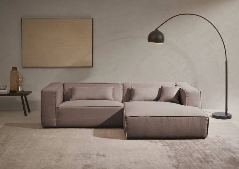 LeGer Home by Lena Gercke Ecksofa PIARA mit Kedernaht in Cord oder Leinenoptik, moderne Couch in L-Form, wahlweise Ottomane rechts/links, schwarze Füße, bequemer Sitzkomfort von LeGer Home by Lena Gercke