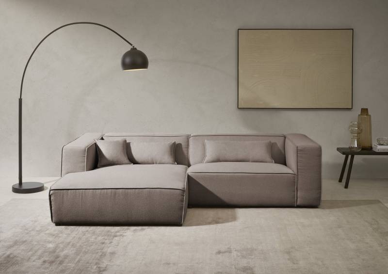 LeGer Home by Lena Gercke Ecksofa PIARA mit Kedernaht in Cord oder Leinenoptik, moderne Couch in L-Form, wahlweise Ottomane rechts/links, schwarze Füße, bequemer Sitzkomfort von LeGer Home by Lena Gercke