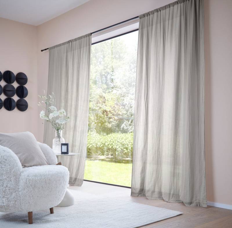 LeGer Home by Lena Gercke Gardine Hevin, Musselin Vorhang, blickdichte Gardine, Stangendurchzug (1 St), blickdicht, natürliche, moderne Gardine in schönem Musselin Look von LeGer Home by Lena Gercke