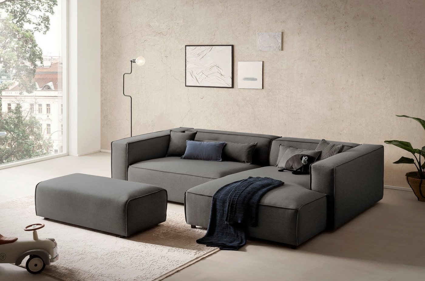 LeGer Home by Lena Gercke Polsterecke PIARA XXL, L-Form, incl. Hocker, stellbar zum Schlafsofa (Krokodilverbinder), in Cord und Flachgewebe von LeGer Home by Lena Gercke