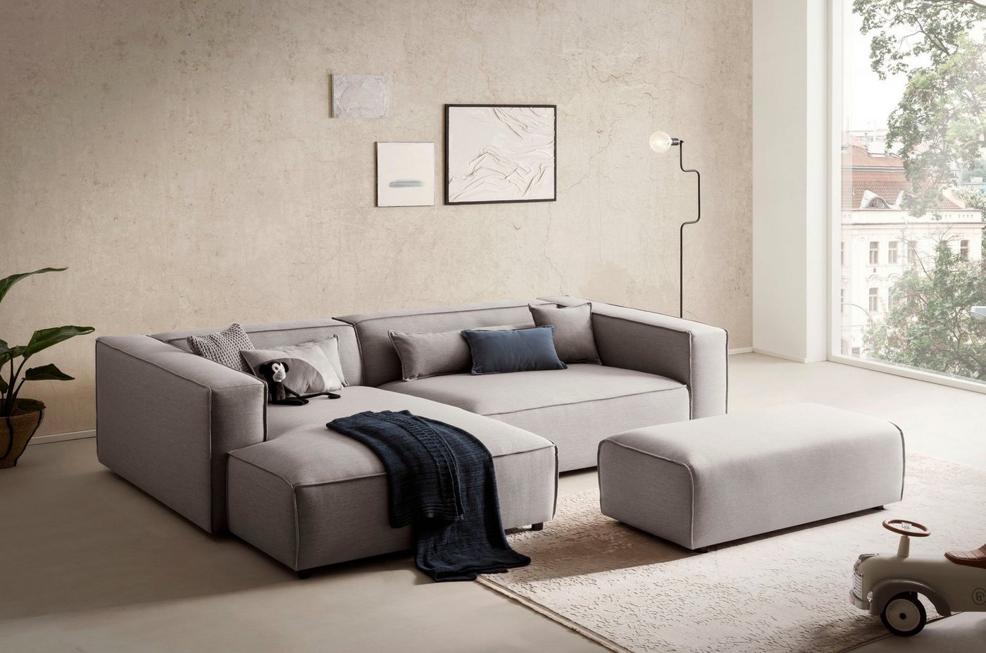 LeGer Home by Lena Gercke Polsterecke PIARA XXL, L-Form, incl. Hocker, stellbar zum Schlafsofa (Krokodilverbinder), in Cord und Flachgewebe von LeGer Home by Lena Gercke