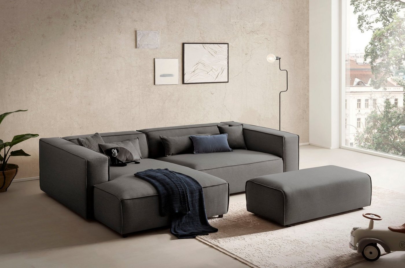 LeGer Home by Lena Gercke Polsterecke PIARA XXL, L-Form, incl. Hocker, stellbar zum Schlafsofa (Krokodilverbinder), in Cord und Flachgewebe von LeGer Home by Lena Gercke