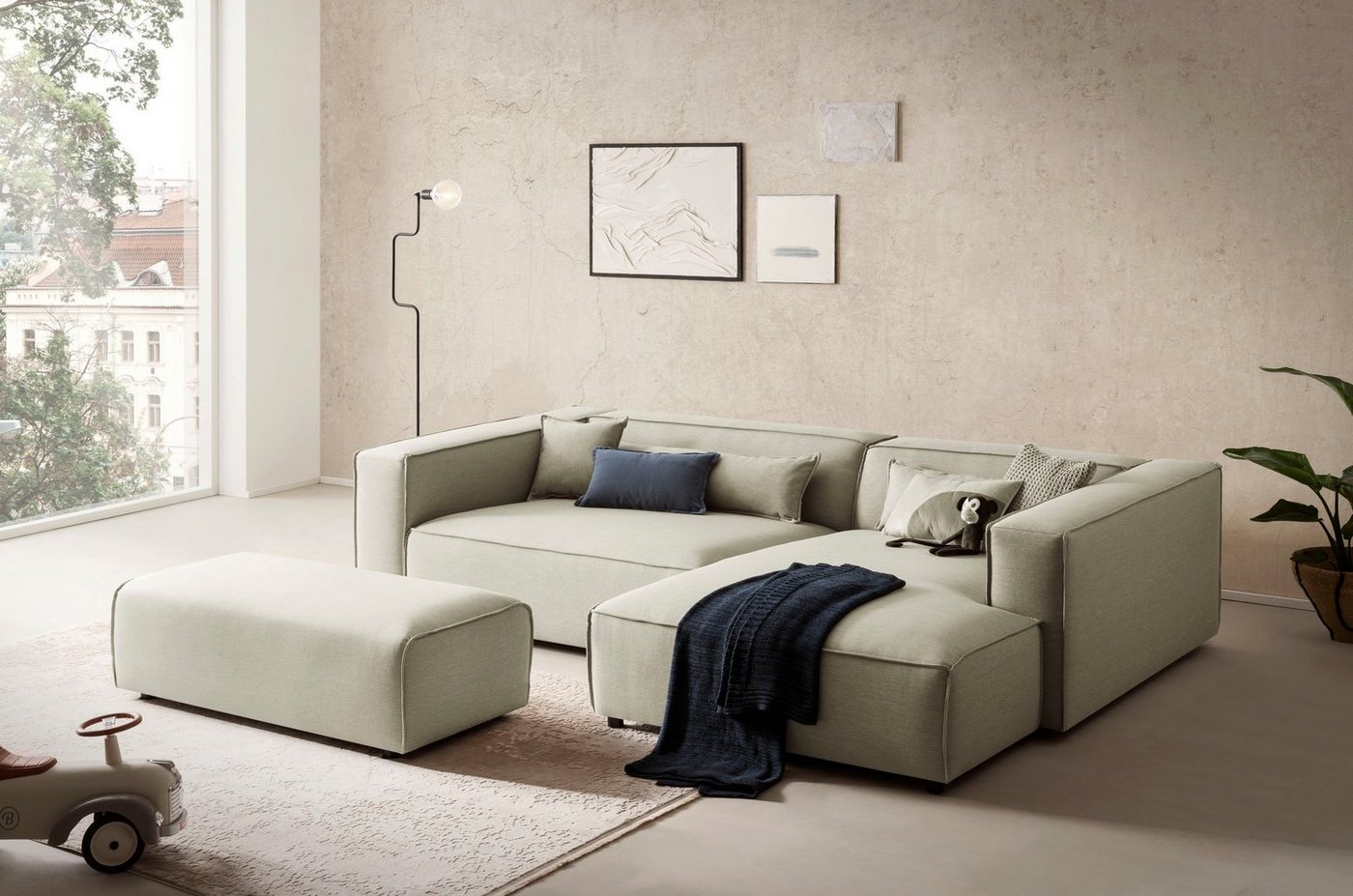 LeGer Home by Lena Gercke Polsterecke PIARA XXL, L-Form, incl. Hocker, stellbar zum Schlafsofa (Krokodilverbinder), in Cord und Flachgewebe von LeGer Home by Lena Gercke