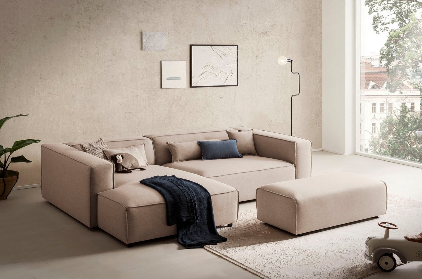 LeGer Home by Lena Gercke Polsterecke PIARA XXL, L-Form, incl. Hocker, stellbar zum Schlafsofa (Krokodilverbinder), in Cord und Flachgewebe von LeGer Home by Lena Gercke