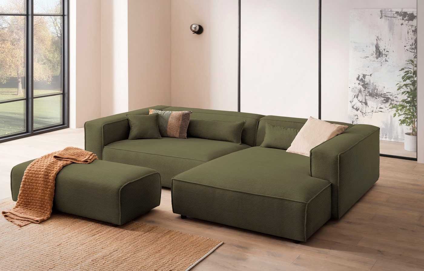 LeGer Home by Lena Gercke Polsterecke PIARA XXL, L-Form, incl. Hocker, stellbar zum Schlafsofa (Krokodilverbinder), in Cord und Flachgewebe von LeGer Home by Lena Gercke