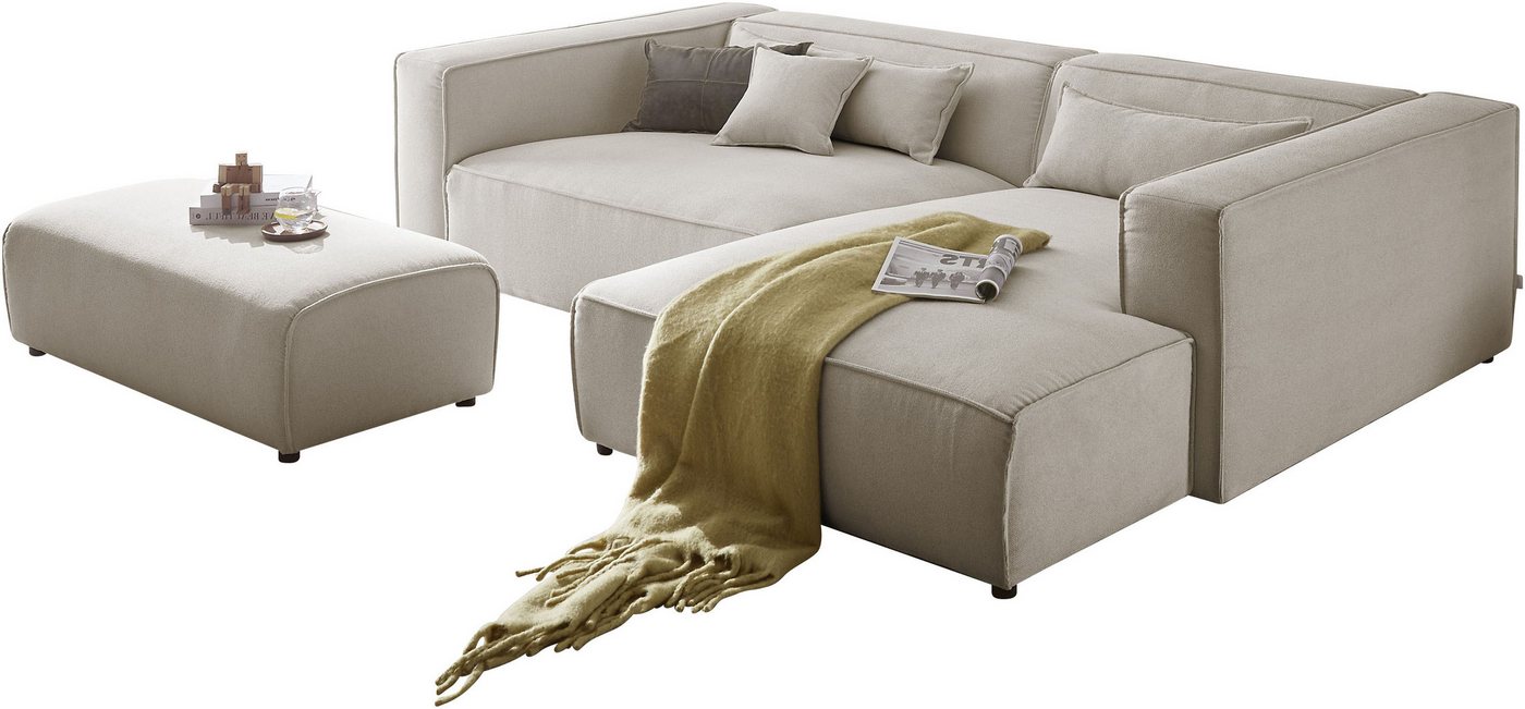 LeGer Home by Lena Gercke Polsterecke PIARA XXL, L-Form mit Schlaffunktion, Big-Sofa in Cord o. Leinenoptik, Hocker stellbar zum Schlafsofa (Krokodilverbinder), tiefe Sitzfläche von LeGer Home by Lena Gercke