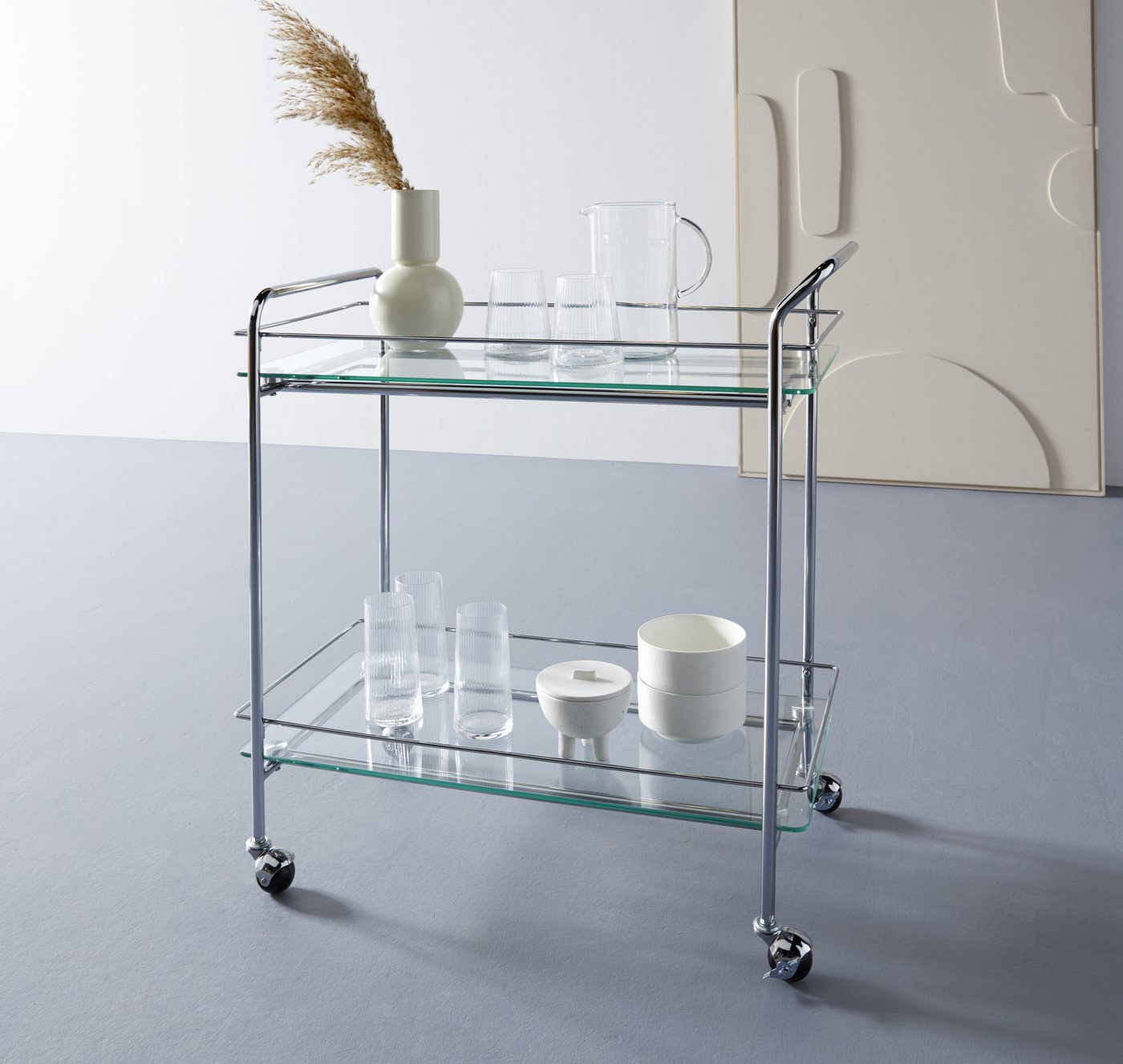 LeGer Home by Lena Gercke Rollwagen Alimore, mit Glasablagen und Rollen, Modernes Design, Breite 75 cm, Höhe 80 cm von LeGer Home by Lena Gercke