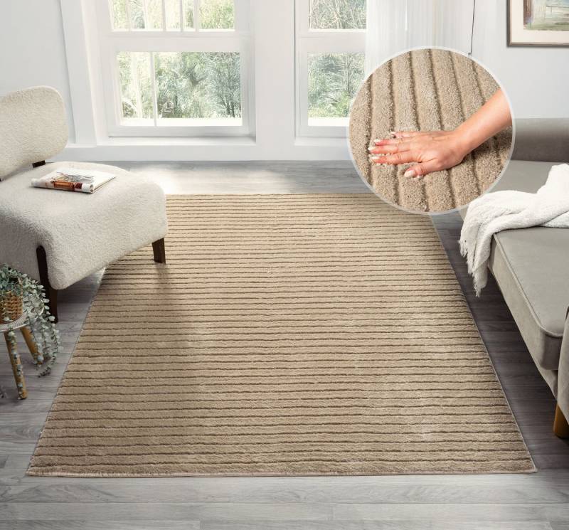 LeGer Home by Lena Gercke Teppich Selma, rechteckig, Höhe: 19 mm, Hoch-Tief-Struktur, Streifen Design, Wohnzimmer, Schlafzimmer von LeGer Home by Lena Gercke