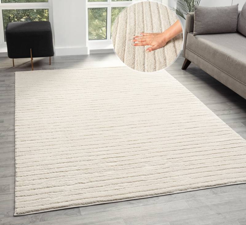 LeGer Home by Lena Gercke Teppich Selma, rechteckig, Höhe: 19 mm, Hoch-Tief-Struktur, Streifen Design, Wohnzimmer, Schlafzimmer von LeGer Home by Lena Gercke