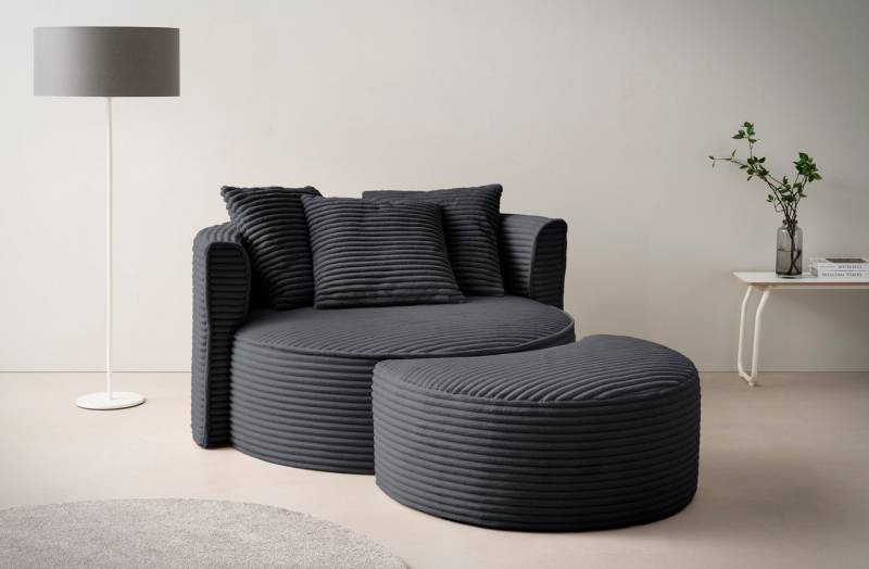 LeGer Home by Lena Gercke XXL-Sessel ISALIE, Rundsessel mit Hocker, Lesesessel, Loveseat, Big-Sessel (Set), trendige Stoffe, 3 Zierkissen, große Sitzfläche, Cord, Samt, Bouclé von LeGer Home by Lena Gercke