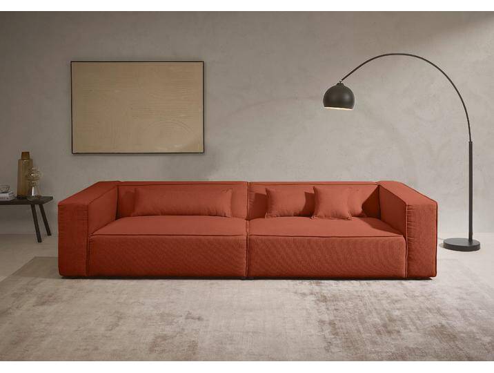 3-Sitzer PIARA XXL, Sofa mit Kedernaht in Cord, Leinenoptik o. Strukturstoff , kupfer, B:316cm H:66cm T:136cm, 100% Polyester, LEGER HOME BY LENA GERCKE, Sofas, schwarze Füße, bequemer Sitzkomfort, extra tiefe Sitzfläche von LeGer