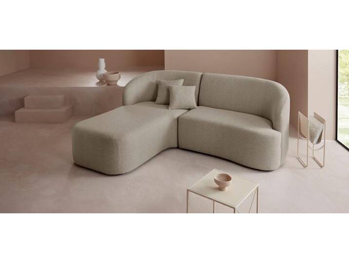Ecksofa Dilara L-Form , beige (dunkelbeige), B:200cm H:87cm T:165cm, Struktur fein 100% Polyester), Samtoptik (100% Polyester), Bouclu00e9 (100% Polyester), LEGER HOME BY LENA GERCKE, Sofas, gerundete Rückenlehne und Front, in 3 Bezugsqualitäten von LeGer