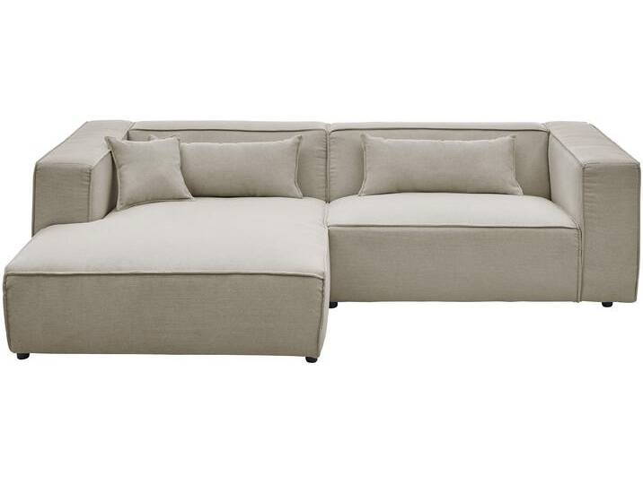 Ecksofa PIARA mit Kedernaht in Cord oder Leinenoptik, moderne Couch in L-Form , beige (greige), B:267cm H:66cm T:167cm, 100% Polyester, LEGER HOME BY LENA GERCKE, Sofas, wahlweise Ottomane rechts/links, schwarze Füße, bequemer Sitzkomfort von LeGer
