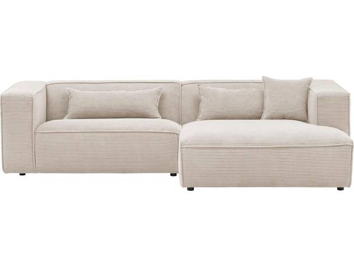 Ecksofa PIARA mit Kedernaht in Cord oder Leinenoptik, moderne Couch in L-Form , beige (hellbeige), B:267cm H:66cm T:167cm, 100% Polyester, LEGER HOME BY LENA GERCKE, Sofas, wahlweise Ottomane rechts/links, schwarze Füße, bequemer Sitzkomfort von LeGer