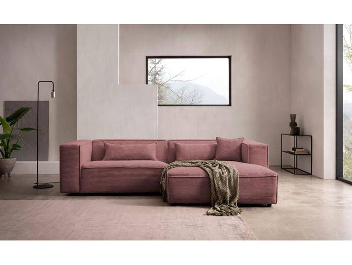 Ecksofa PIARA mit Kedernaht in Cord oder Leinenoptik, moderne Couch in L-Form , beige (puder), B:267cm H:66cm T:167cm, 100% Polyester, LEGER HOME BY LENA GERCKE, Sofas, wahlweise Ottomane rechts/links, schwarze Füße, bequemer Sitzkomfort von LeGer