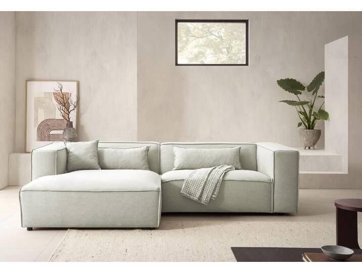 Ecksofa PIARA mit Kedernaht in Cord oder Leinenoptik, moderne Couch in L-Form , grün (hellgrün), B:267cm H:66cm T:167cm, 100% Polyester, LEGER HOME BY LENA GERCKE, Sofas, wahlweise Ottomane rechts/links, schwarze Füße, bequemer Sitzkomfort von LeGer
