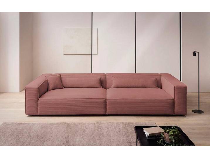 LeGer Home by Lena Gercke 3-Sitzer PIARA, XXL Sofa mit Kedernaht, Big-Sofa in Cord oder Leinenoptik, schwarze Füße, bequemer Sitzkomfort, extra tiefe Sitzfläche, rot von LeGer