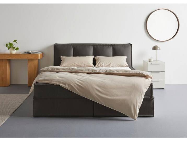 LeGer Home by Lena Gercke Boxspringbett Addyson (Härtegrade H2, H3 und H4 wählbar), Boxspringbett inkl. Topper, 2 Matratzen, grau, H2 (80 kg) von LeGer