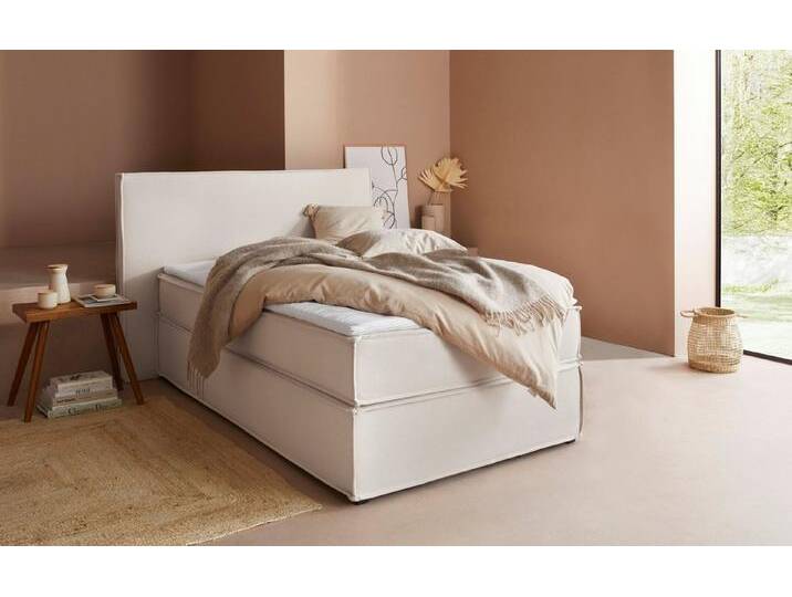 LeGer Home by Lena Gercke Boxspringbett Yuma, incl. Topper, in 4 Breiten, 3 Matratzenarten und je 2 Härtegraden, beige, Bonnell-Federkernmatratze von LeGer