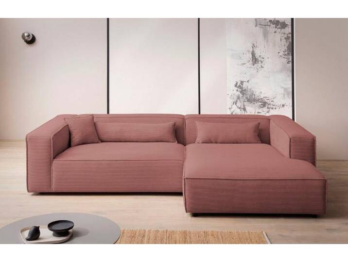 LeGer Home by Lena Gercke Ecksofa PIARA XXL, Big-Sofa in Cord oder Leinenoptik, L-Form, mit Kedernaht, schwarze Füße, extra tiefe Sitzfläche, rot von LeGer