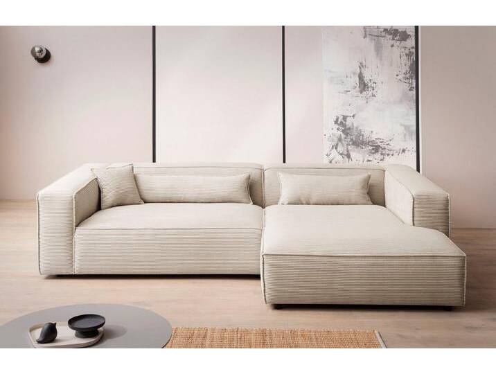 LeGer Home by Lena Gercke Ecksofa PIARA XXL, Big-Sofa in Cord oder Leinenoptik, L-Form, mit Kedernaht, wahlweise Ottomane rechts/links, schwarze Füße, extra tiefe Sitzfläche von LeGer