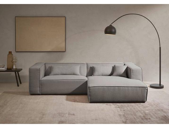 LeGer Home by Lena Gercke Ecksofa PIARA mit Kedernaht, Cord, Leinenoptik o. Strukturstoff, Couch, L-Form, schwarze Füße, bequemer Sitzkomfort, grau von LeGer