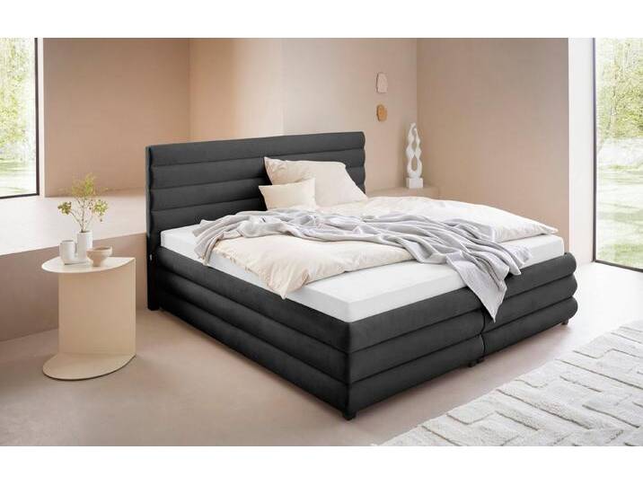 LeGer Home by Lena Gercke Polsterbett Maylis, auch in 200cm Breite, grau, Bonnell-Federkernmatratze , H2 (80 kg), anthrazit von LeGer