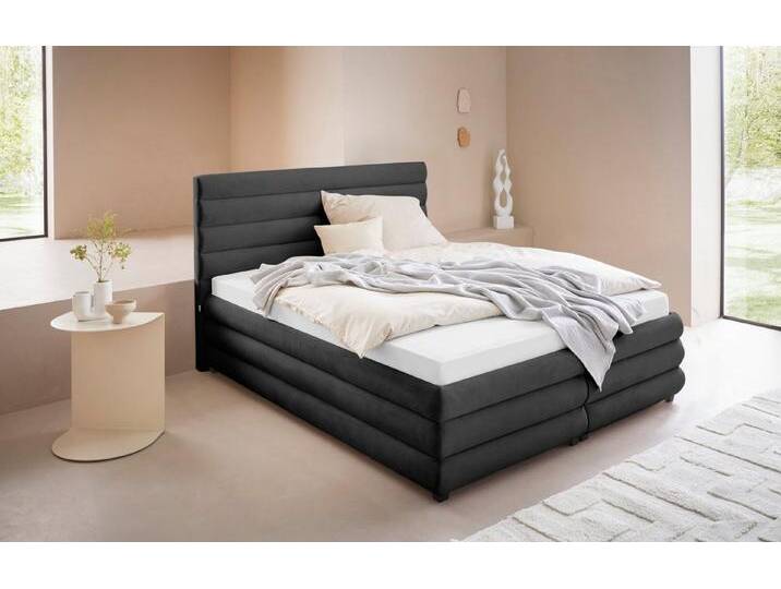 LeGer Home by Lena Gercke Polsterbett Maylis, auch in 200cm Breite, grau, Tonnentaschen-Federkernmatratze , H3 (100 kg), anthrazit von LeGer