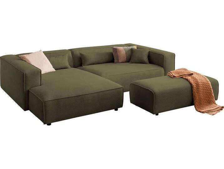 LeGer Home by Lena Gercke Polsterecke PIARA XXL, L-Form mit Schlaffunktion, Big-Sofa in Cord o. Leinenoptik, Hocker stellbar zum Schlafsofa (Krokodilverbinder), tiefe Sitzfläche von LeGer