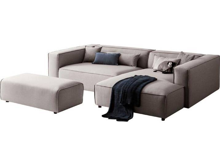 LeGer Home by Lena Gercke Polsterecke PIARA XXL, L-Form mit Schlaffunktion, Big-Sofa in Cord o. Leinenoptik, Hocker stellbar zum Schlafsofa (Krokodilverbinder), tiefe Sitzfläche von LeGer
