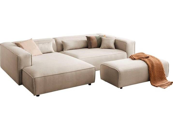 LeGer Home by Lena Gercke Polsterecke PIARA XXL, L-Form mit Schlaffunktion, Big-Sofa in Cord o. Leinenoptik, Hocker stellbar zum Schlafsofa (Krokodilverbinder), tiefe Sitzfläche von LeGer