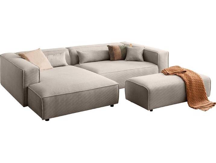 LeGer Home by Lena Gercke Polsterecke PIARA XXL, L-Form mit Schlaffunktion, Big-Sofa in Cord o. Leinenoptik, Hocker stellbar zum Schlafsofa (Krokodilverbinder), tiefe Sitzfläche von LeGer