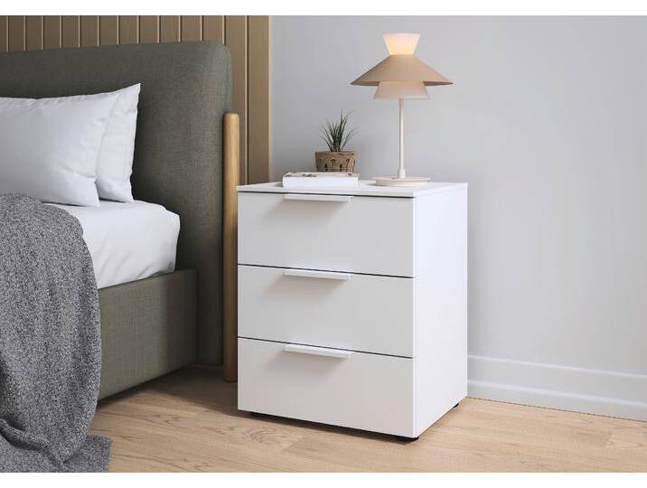 Nachtkommode Nachttisch Nachtschrank Nachtkonsole SERINA eleganter Eyecatcher , alpinweiß, B:50cm H:61cm T:42cm, Holzwerkstoff, LEGER HOME BY LENA GERCKE, Sideboards, mit 3 Schubkästen sowie hochwertigen Metallgriffen MADE IN GERMANY von LeGer