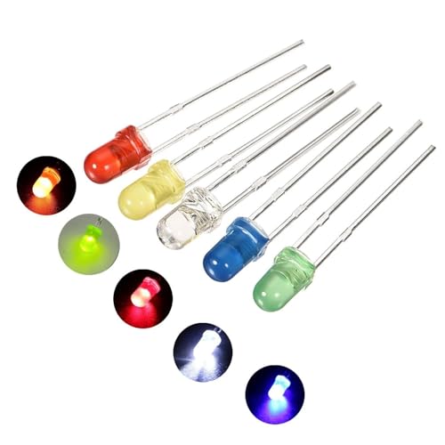 500pcs 3mm LED Licht 5 Farbe gemischt DIY Sortiment Dioden Kit Lichtemittierende Box (grün gelb rot blau weiß) von LeHang