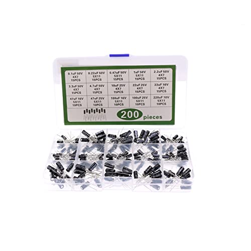 LeHang 200Pcs 15 Werte 10V-50V Elektrolytkondensatoren Sortimentskasten-Bereich 0.1uF bis 220uF von LeHang