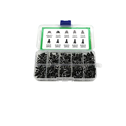 LeHang 200Pcs 4 Pins Tactile Druckschalter 10-Werte 6x6mm Micro Momentary Tact Button Switches Sortiment Kit von LeHang