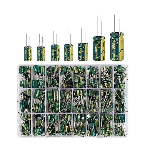 LeHang 460Pcs 24 Arten Elektrolytkondensator Kit Inline Aluminium Elektrolytkondensator Assortiment Kit mit starker Dielektrizitätsfestigkeit 6.3V‑50V Grün von LeHang