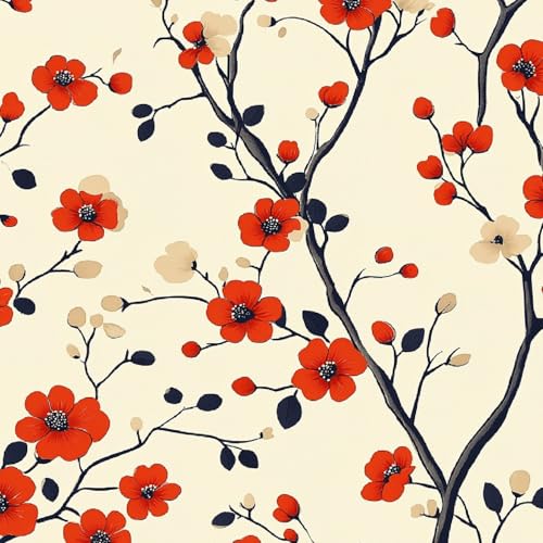 Fototapete Blume 3D Wandtapete Selbstklebend Tapete 44x1000 cm Tuschemalerei Mustertapete Wandtapete Wohnzimmer Schlafzimmer Wasserdicht Wallpaper Küche von LeIxIaO